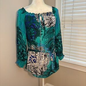 White House Black Market Beautiful Bright Colors Silk Top Tunic Blouse